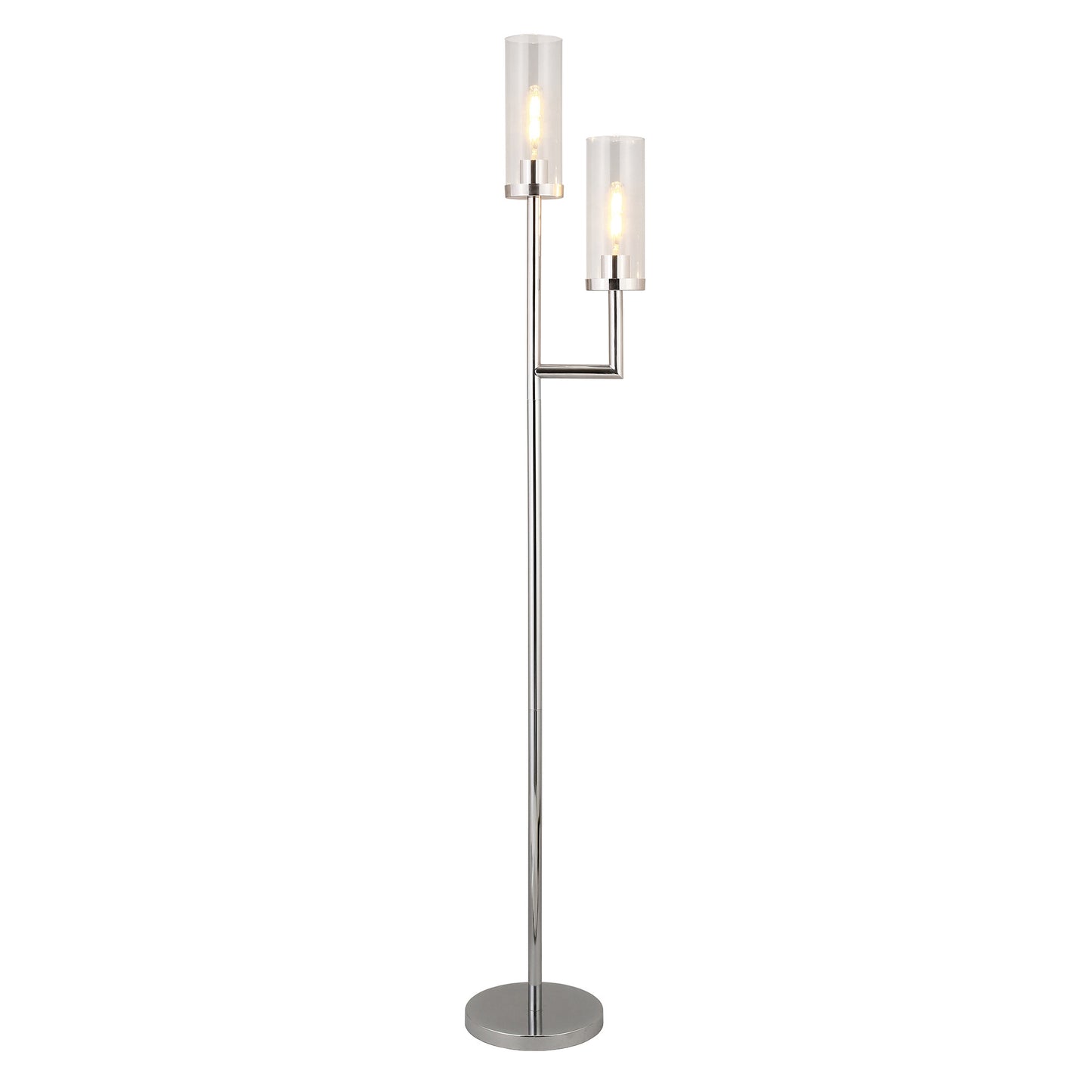 Nickel 2-Light Torchiere Floor Lamp w/ Clear Glass Shade