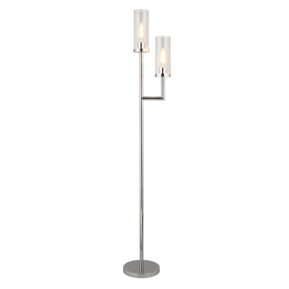 Nickel 2-Light Torchiere Floor Lamp w/ Clear Glass Shade