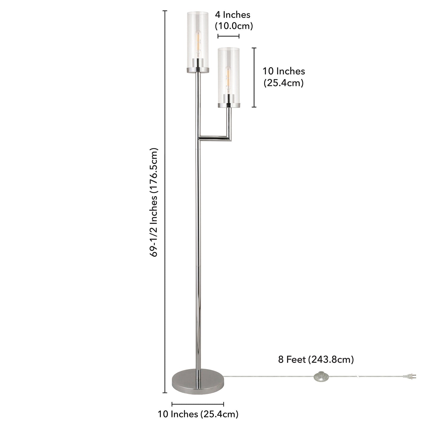 Nickel 2-Light Torchiere Floor Lamp w/ Clear Glass Shade