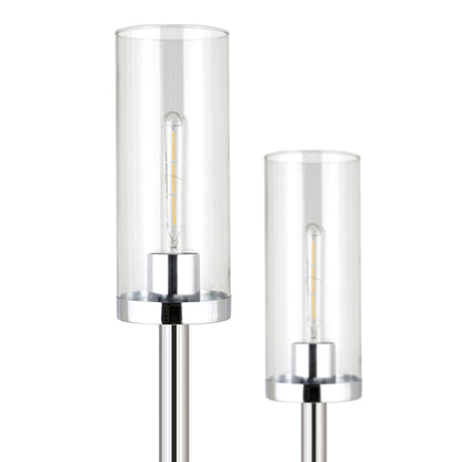 Nickel 2-Light Torchiere Floor Lamp w/ Clear Glass Shade