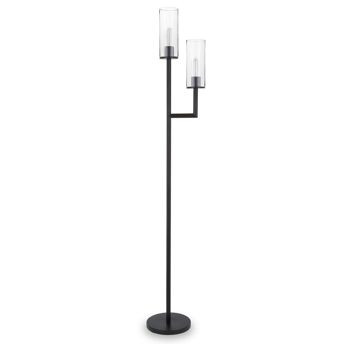 Black 2-Light Torchiere Floor Lamp w/ Clear Glass Shade