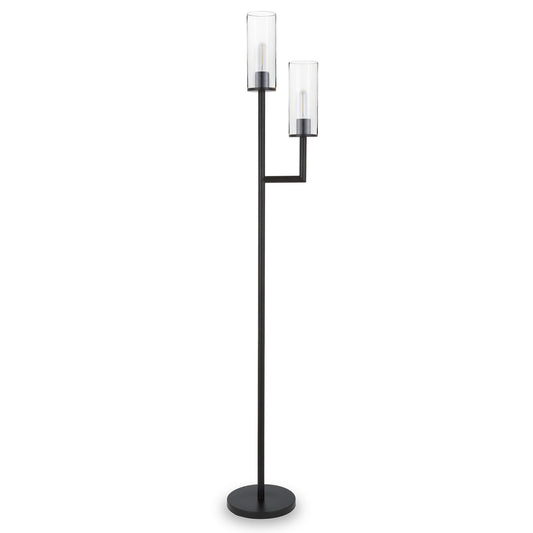 Black 2-Light Torchiere Floor Lamp w/ Clear Glass Shade
