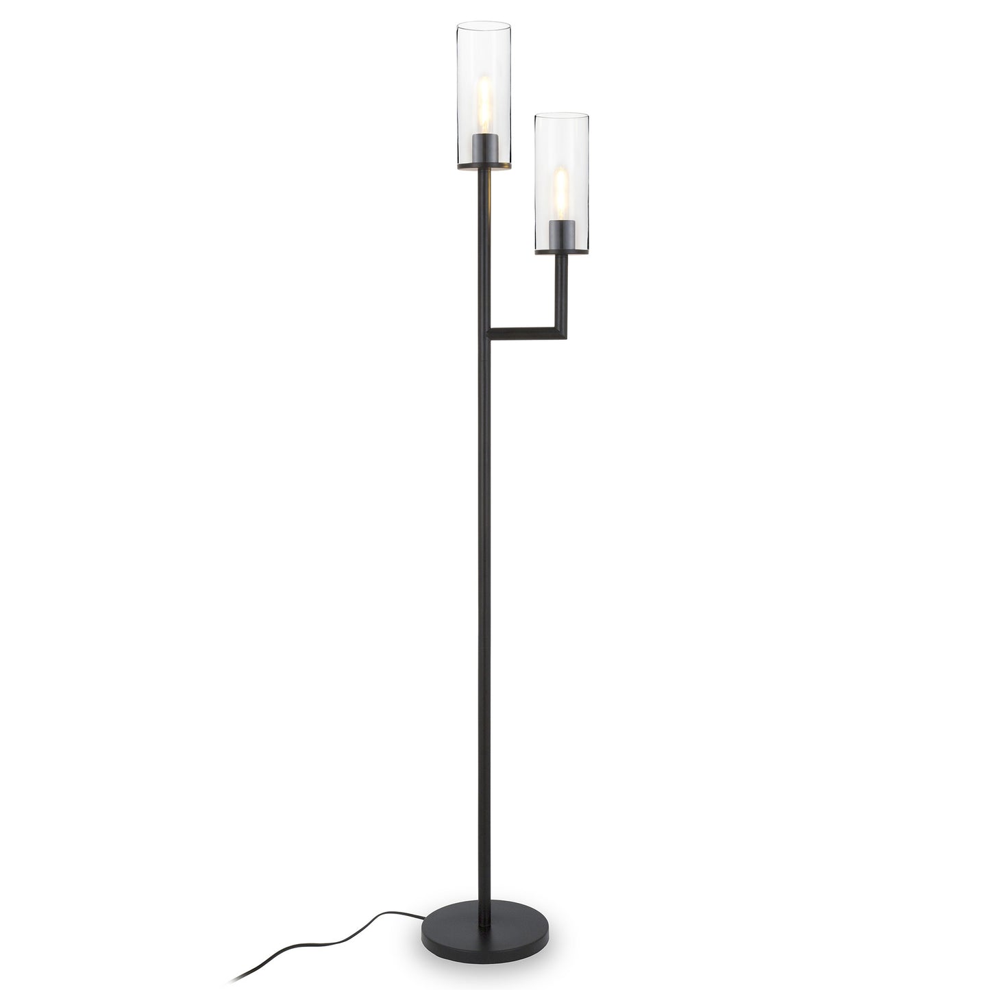 Black 2-Light Torchiere Floor Lamp w/ Clear Glass Shade