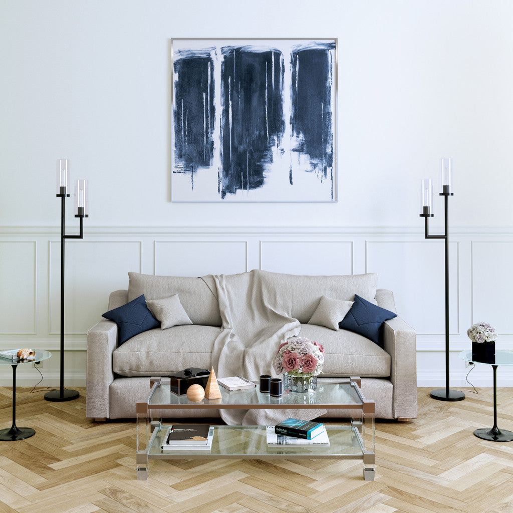 Black 2-Light Torchiere Floor Lamp w/ Clear Glass Shade