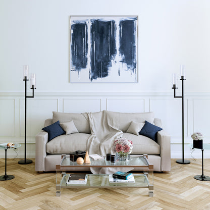 Black 2-Light Torchiere Floor Lamp w/ Clear Glass Shade
