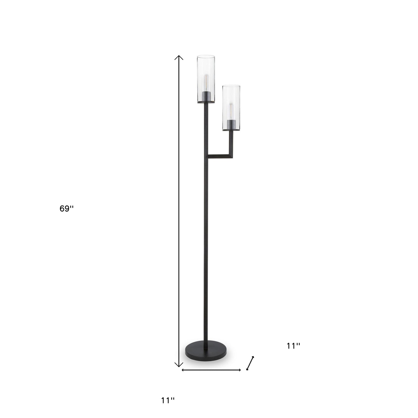 Black 2-Light Torchiere Floor Lamp w/ Clear Glass Shade