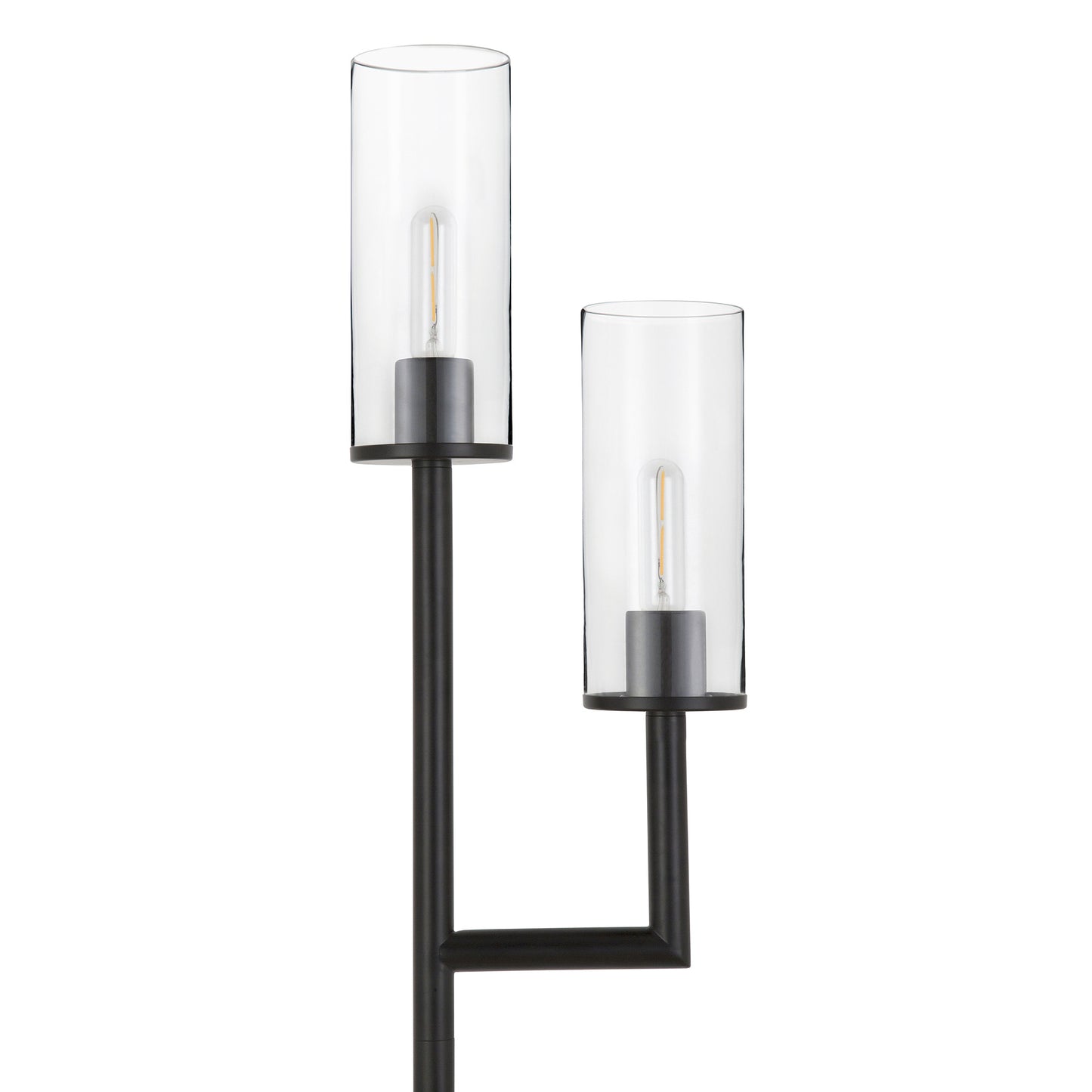 Black 2-Light Torchiere Floor Lamp w/ Clear Glass Shade