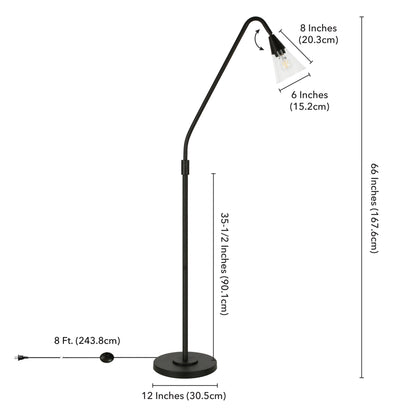 Black Reading Floor Lamp w/ Clear Glass Shade