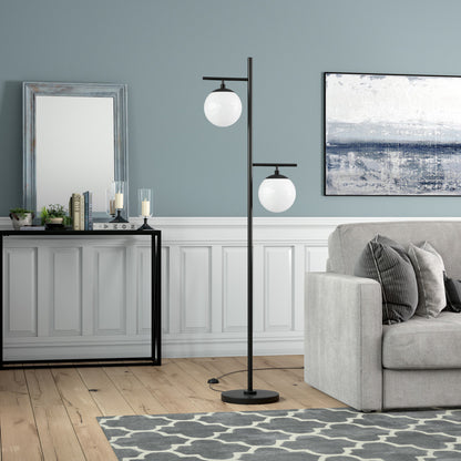 Black 2-Light Tree Floor Lamp w/ Shade