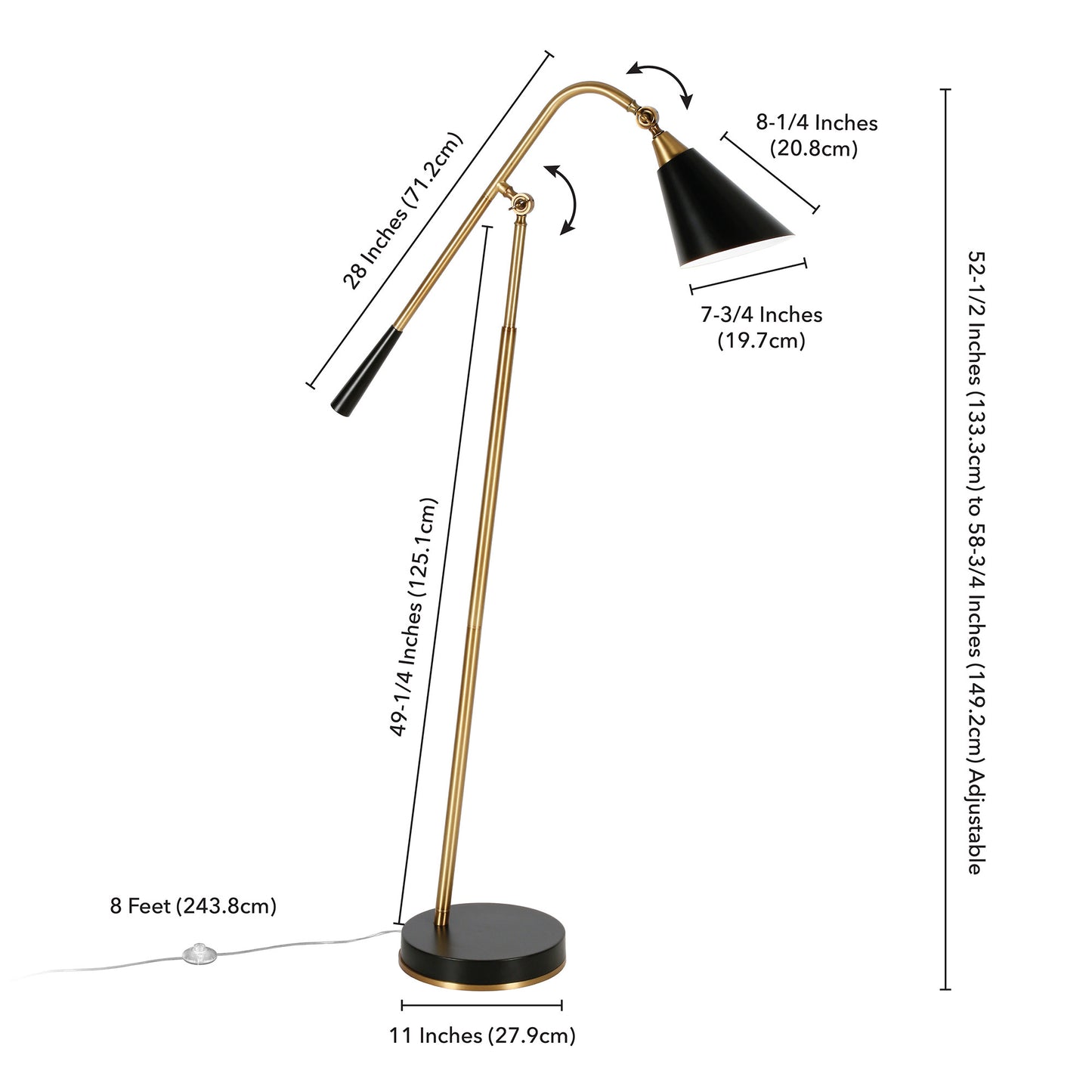Black Swing Arm Floor Lamp w/ Black Shade