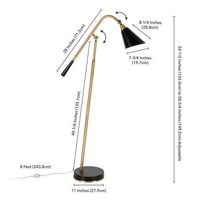 Black Swing Arm Floor Lamp w/ Black Shade