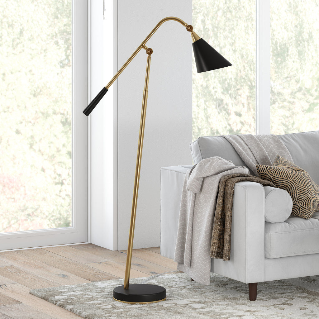 Black Swing Arm Floor Lamp w/ Black Shade