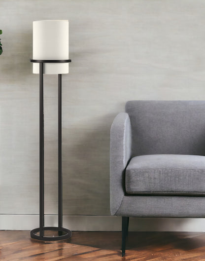 Black Column Floor Lamp w/ White Shade