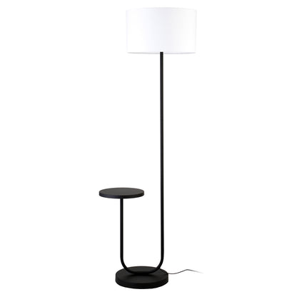 Black Tray Table Floor Lamp w/ White Frosted Glass Shade
