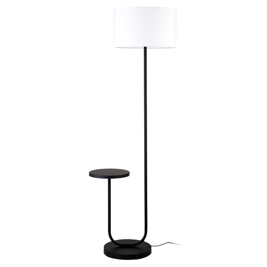 Black Tray Table Floor Lamp w/ White Frosted Glass Shade