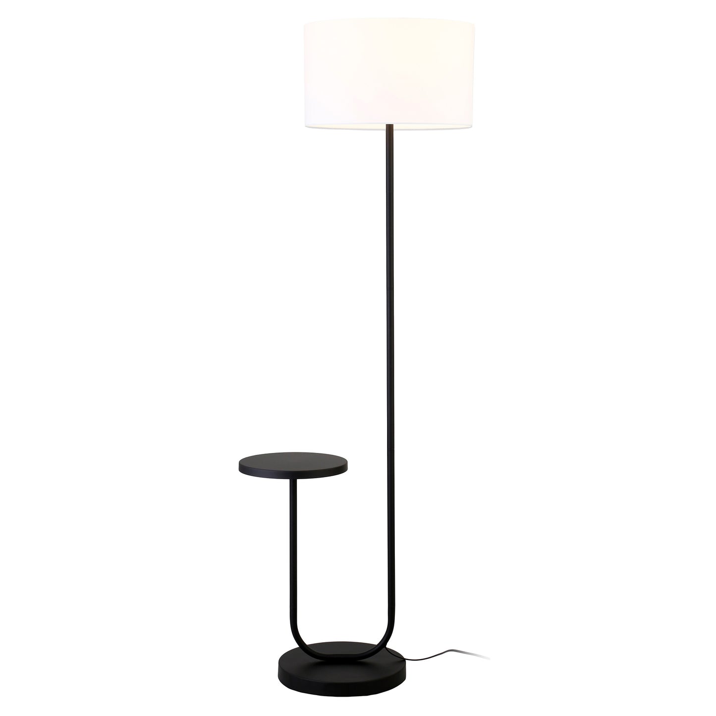 Black Tray Table Floor Lamp w/ White Frosted Glass Shade
