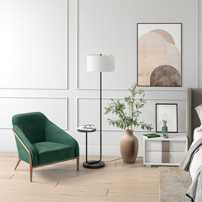 Black Tray Table Floor Lamp w/ White Frosted Glass Shade