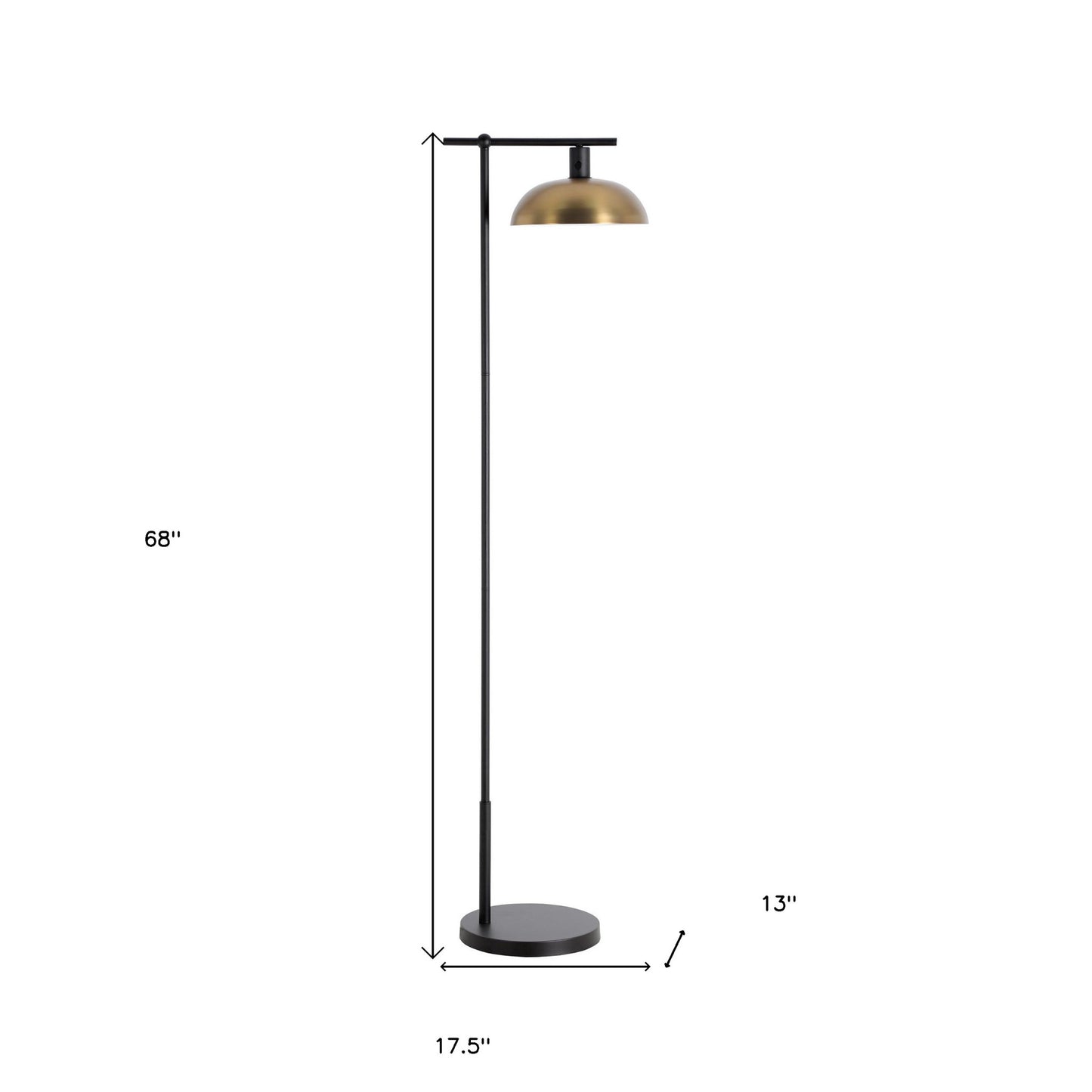 Black Reading Floor Lamp w/ Gold Bowl Shade