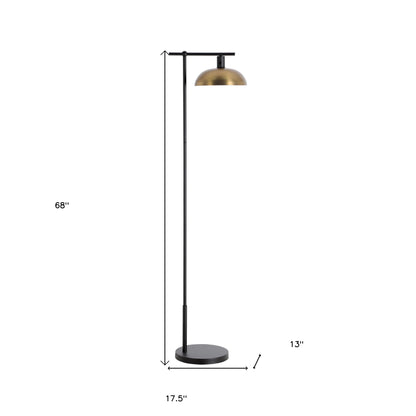 Black Reading Floor Lamp w/ Gold Bowl Shade