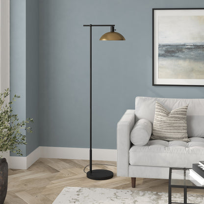 Black Reading Floor Lamp w/ Gold Bowl Shade