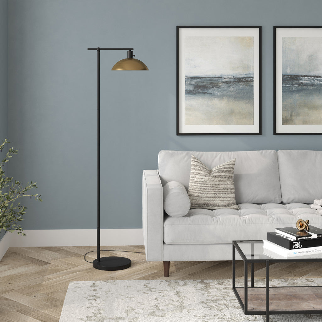 Black Reading Floor Lamp w/ Gold Bowl Shade