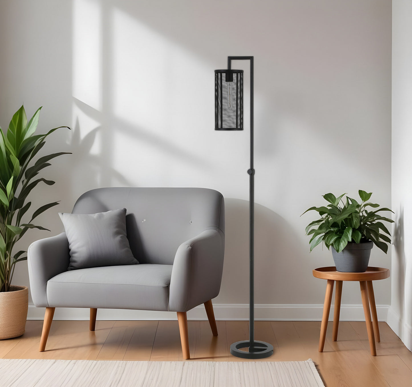 Black Floor Lamp w/ Black Mesh Shade