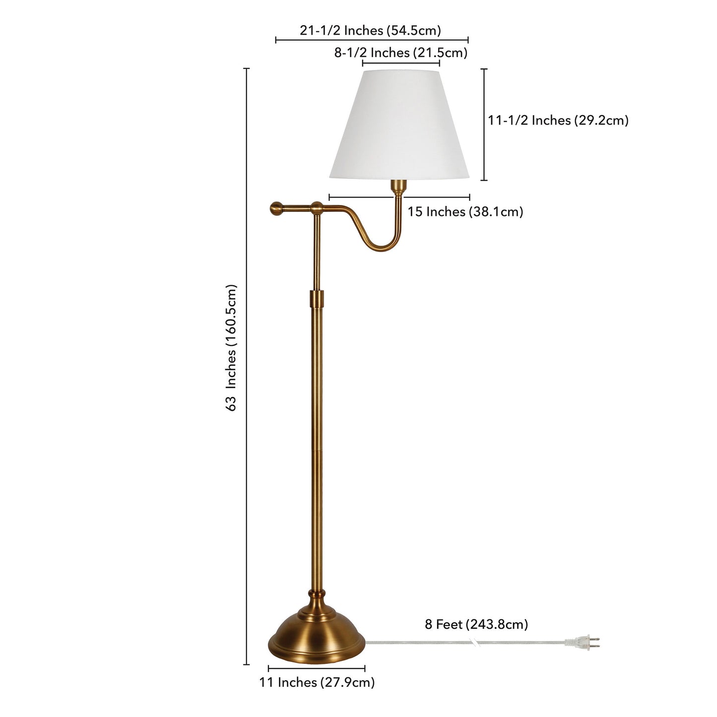 Brass Swing Arm Floor Lamp w/ Shade