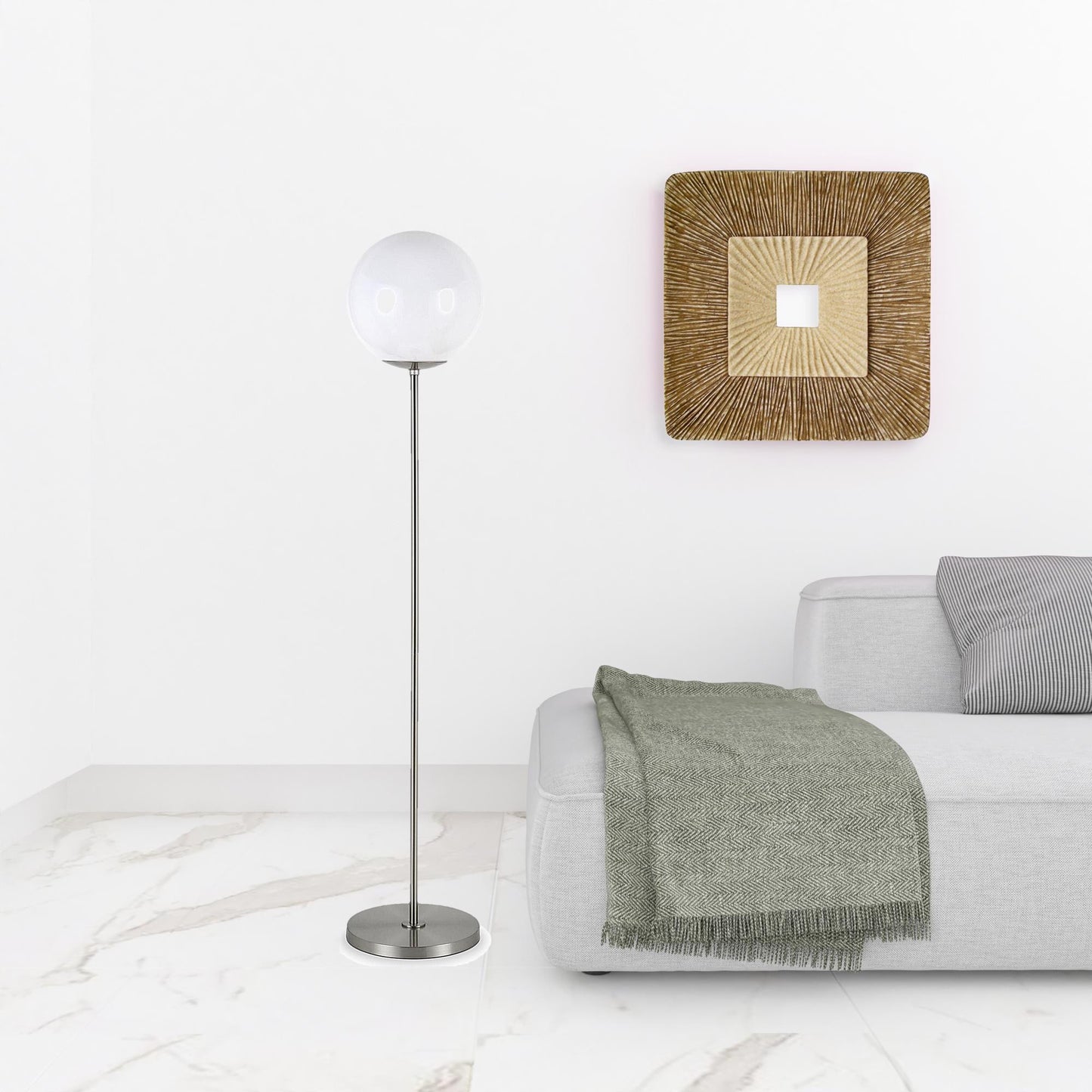 Nickel Floor Lamp w/ White Frosted Glass Shade