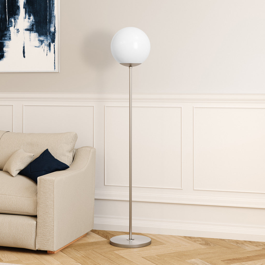 Nickel Floor Lamp w/ White Frosted Glass Shade