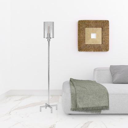 Nickel Torchiere Floor Lamp w/ Clear Glass Shade
