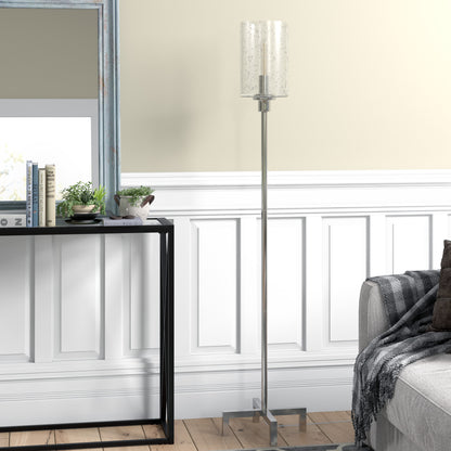 Nickel Torchiere Floor Lamp w/ Clear Glass Shade