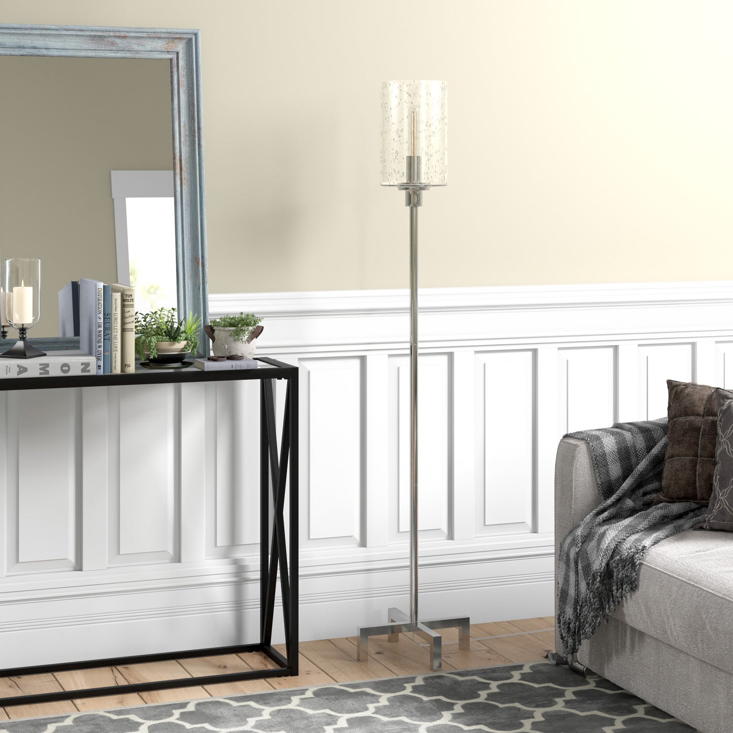 Nickel Torchiere Floor Lamp w/ Clear Glass Shade