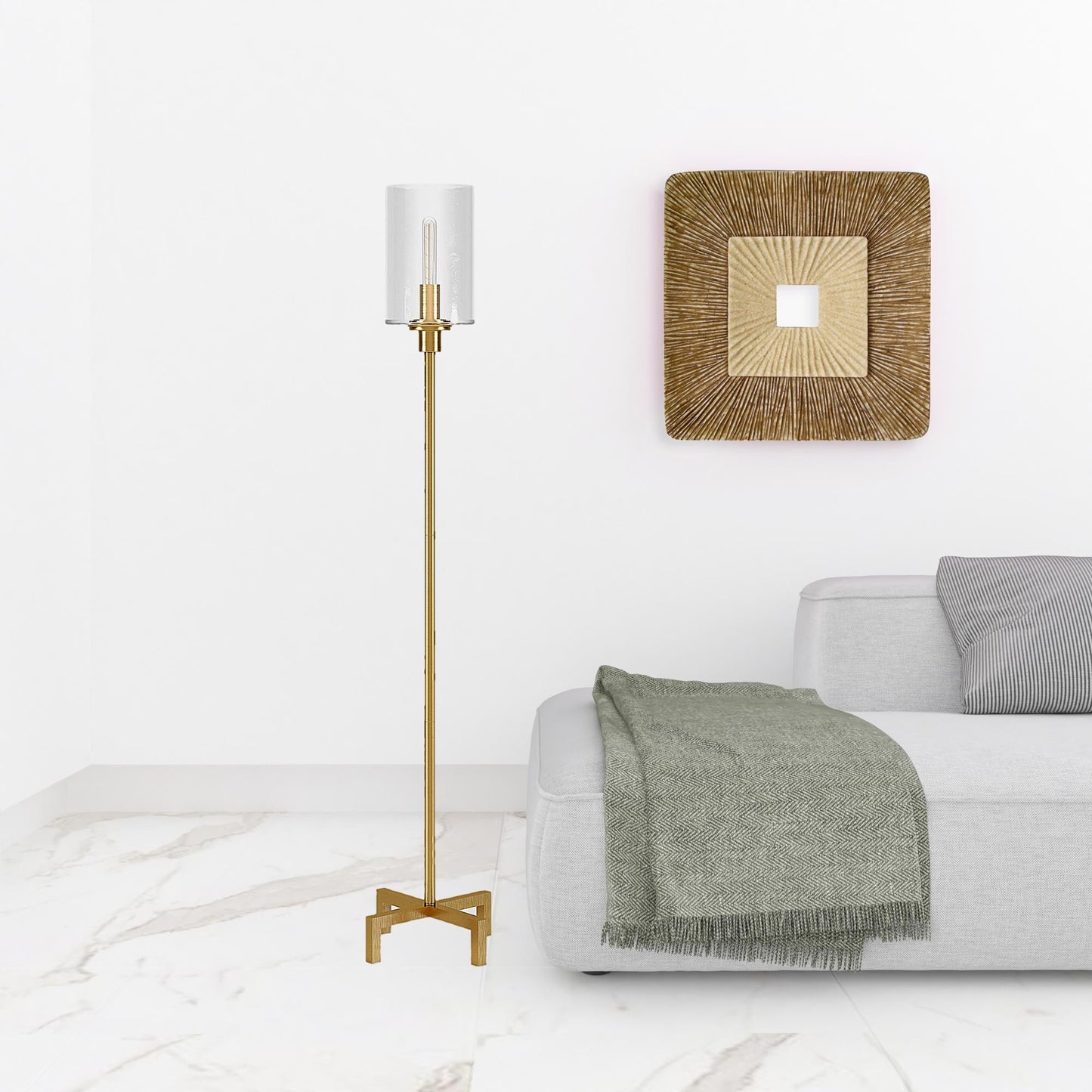 Brass Torchiere Floor Lamp w/ Clear Glass Shade