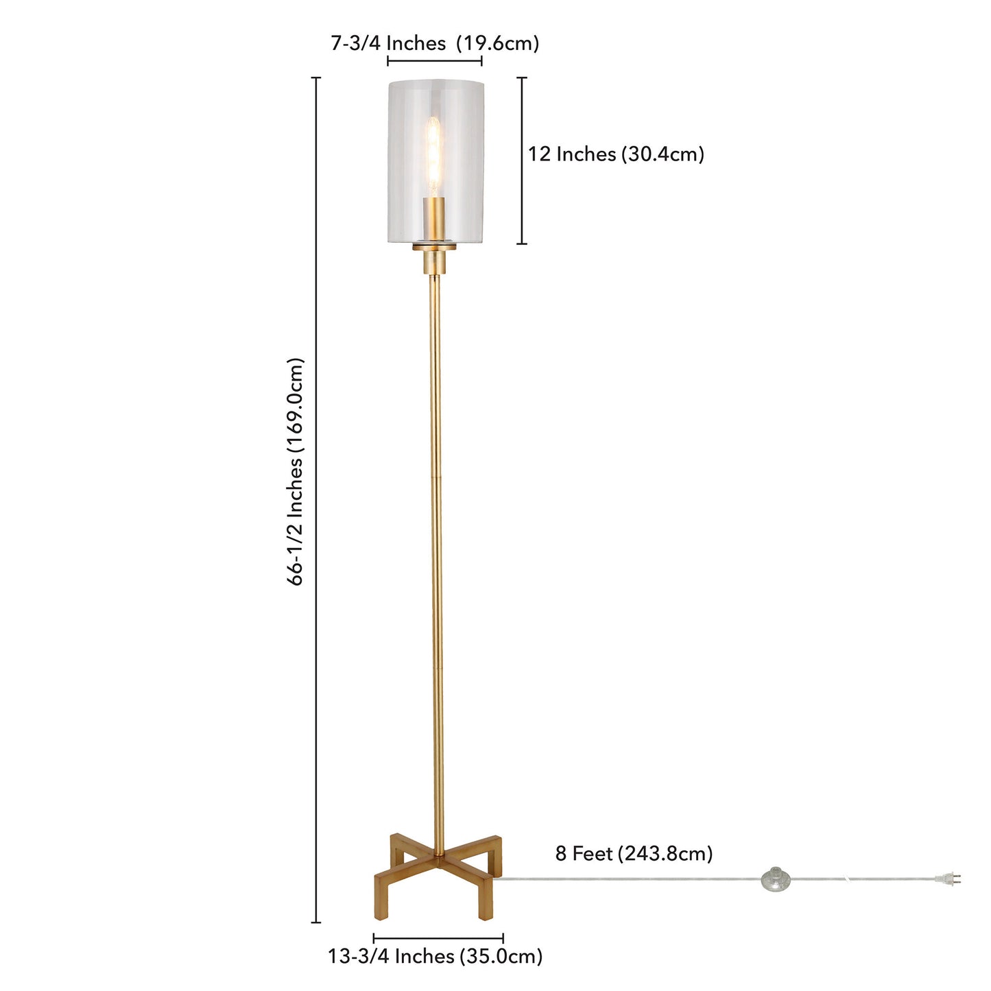 Brass Torchiere Floor Lamp w/ Clear Glass Shade