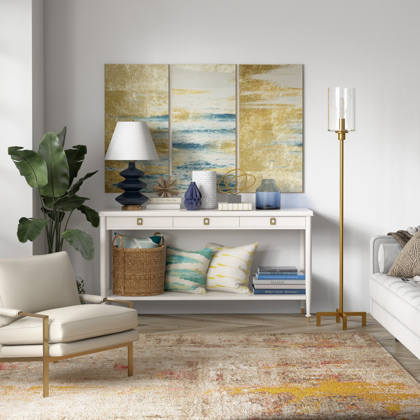 Brass Torchiere Floor Lamp w/ Clear Glass Shade