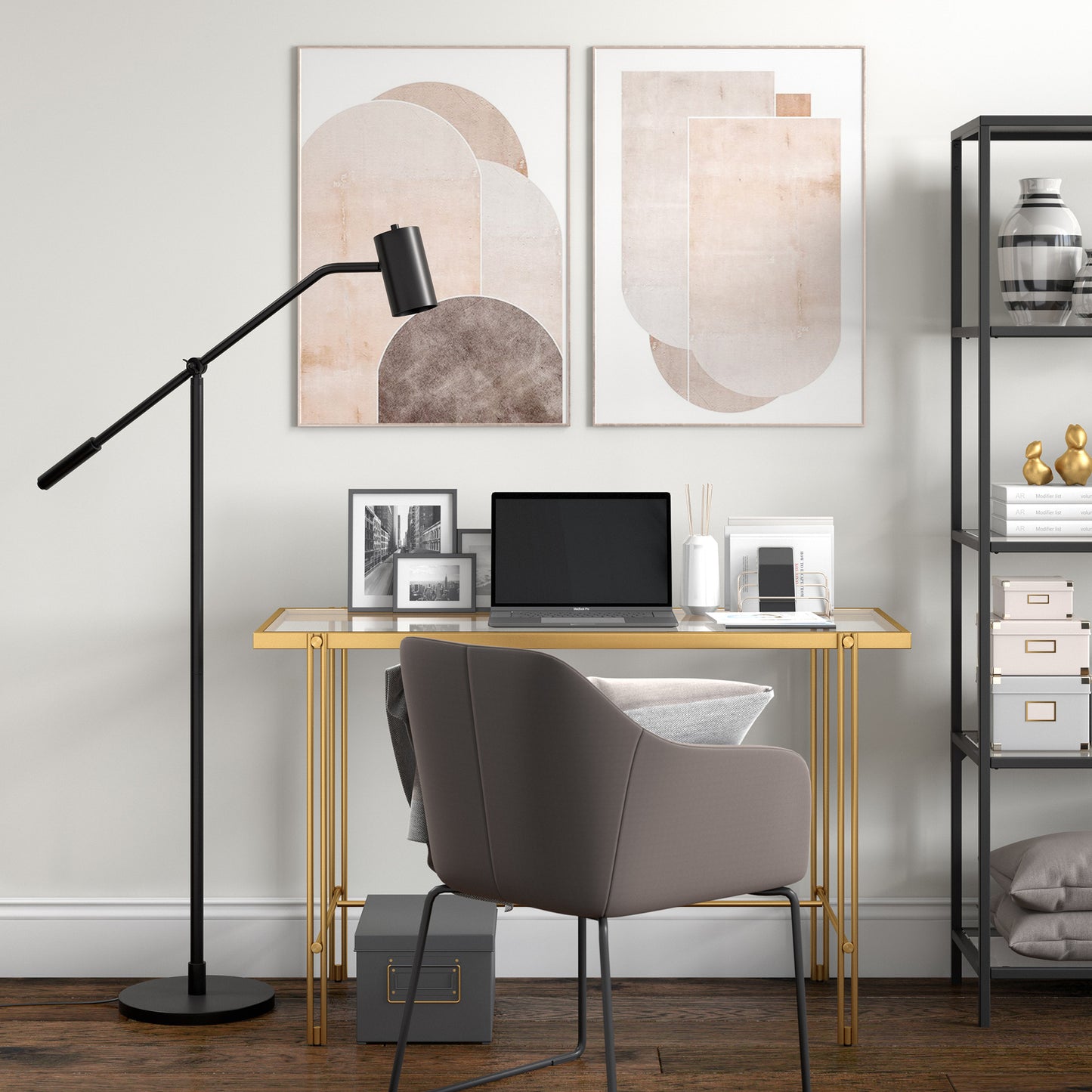 Black Swing Arm Floor Lamp w/ Shade