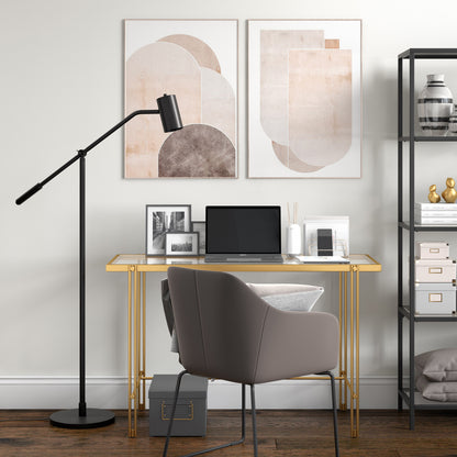 Black Swing Arm Floor Lamp w/ Shade