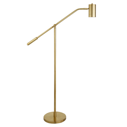 Brass Swing Arm Floor Lamp w/ Brass Shade