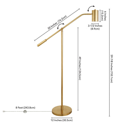 Brass Swing Arm Floor Lamp w/ Brass Shade
