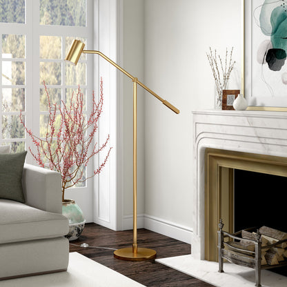 Brass Swing Arm Floor Lamp w/ Brass Shade