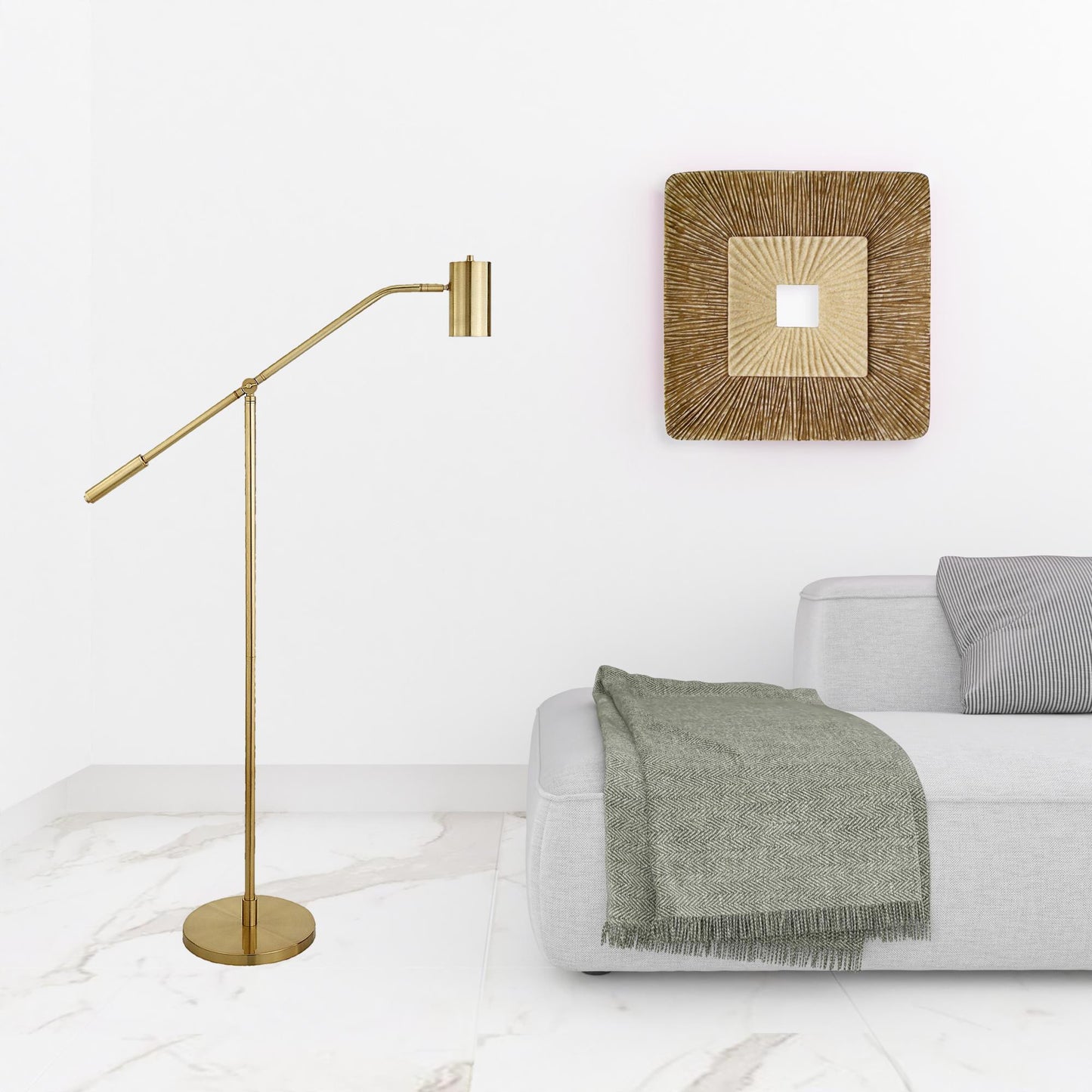 Brass Swing Arm Floor Lamp w/ Brass Shade