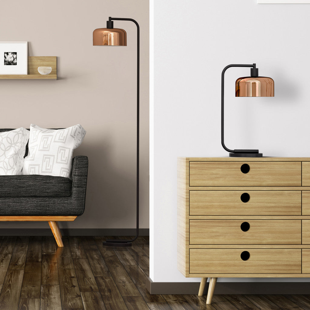 Black Floor Lamp w/ Copper Shade