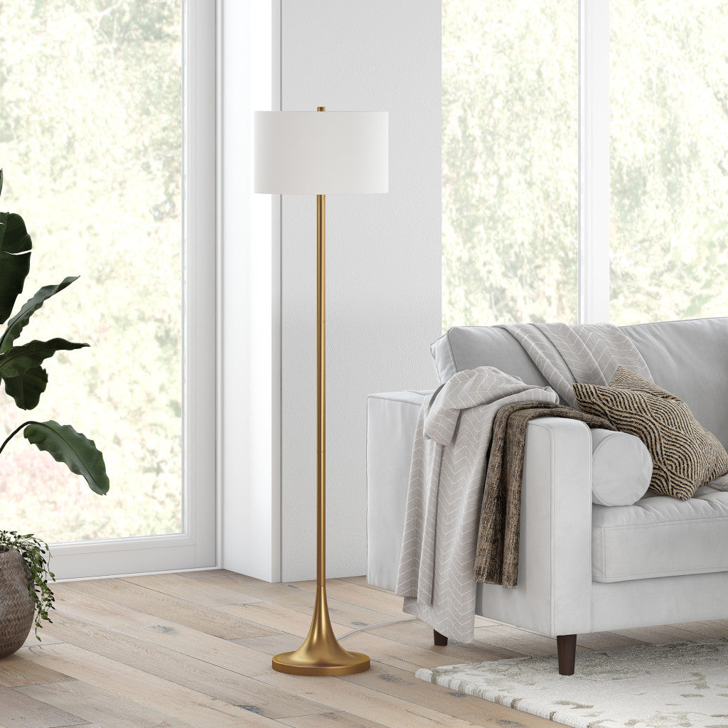 Brass Floor Lamp w/ White Shade