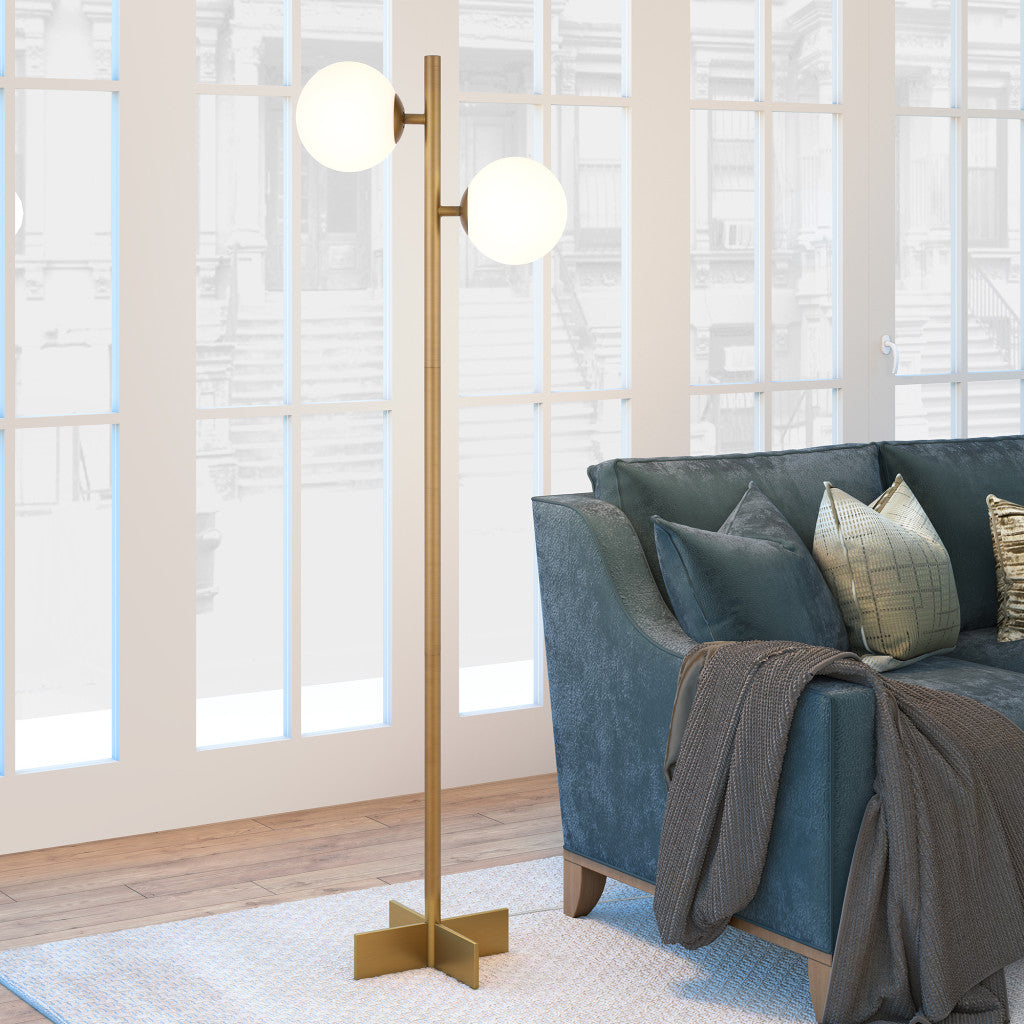 Brass 2-Light Tree Floor Lamp w/ Shade