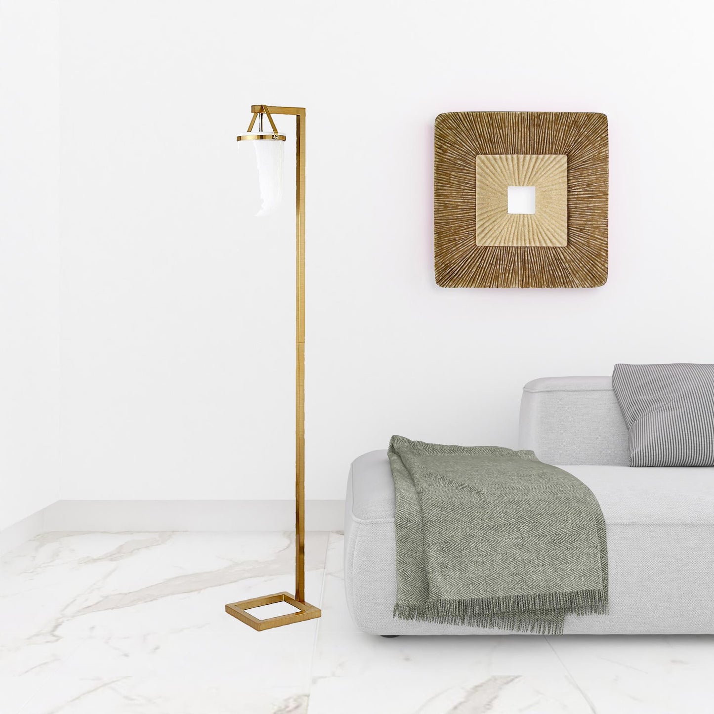 Brass Floor Lamp w/ White Shade