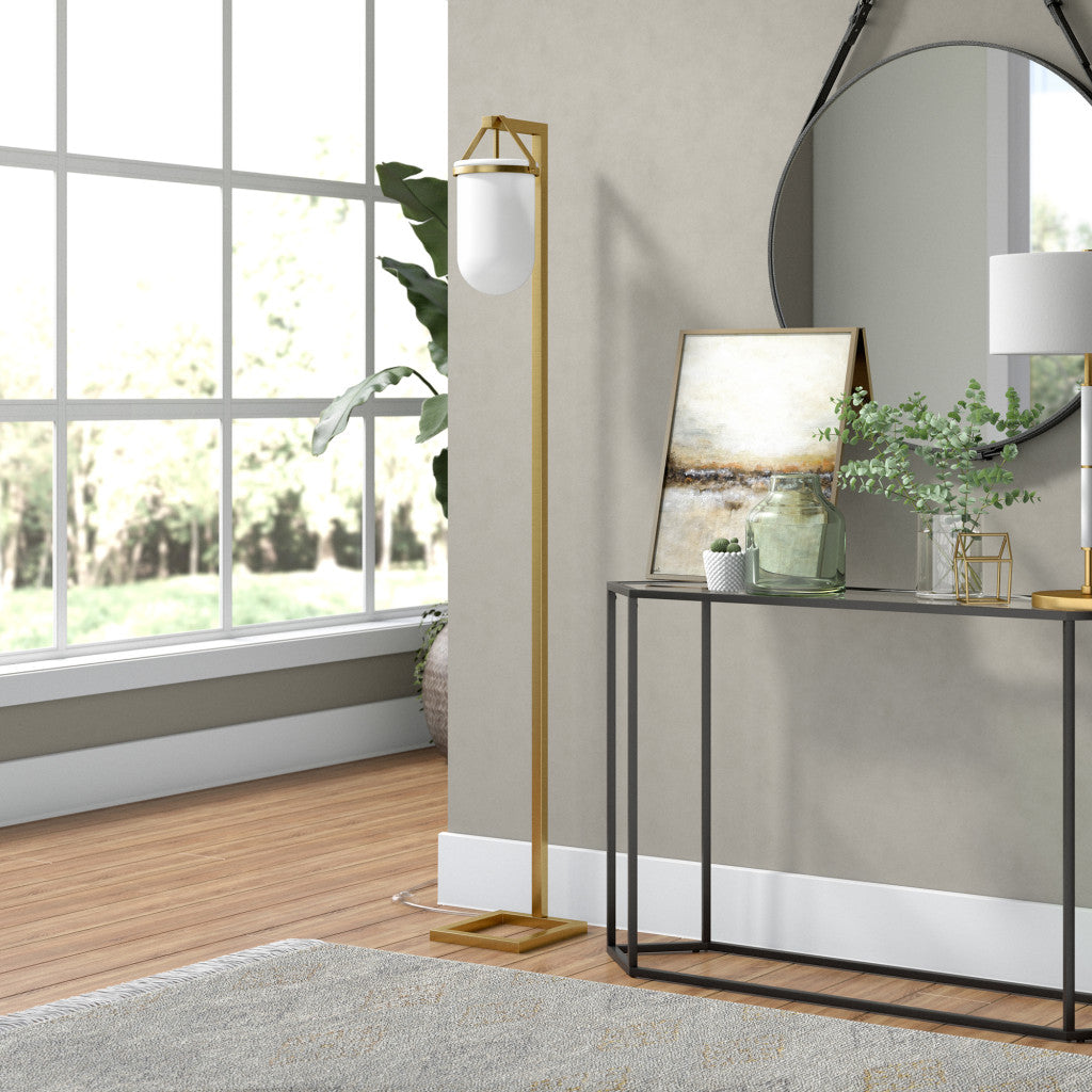 Brass Floor Lamp w/ White Shade