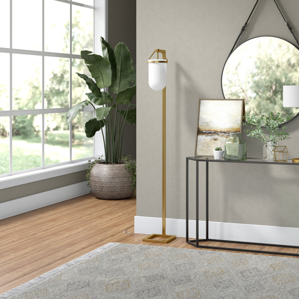 Brass Floor Lamp w/ White Shade