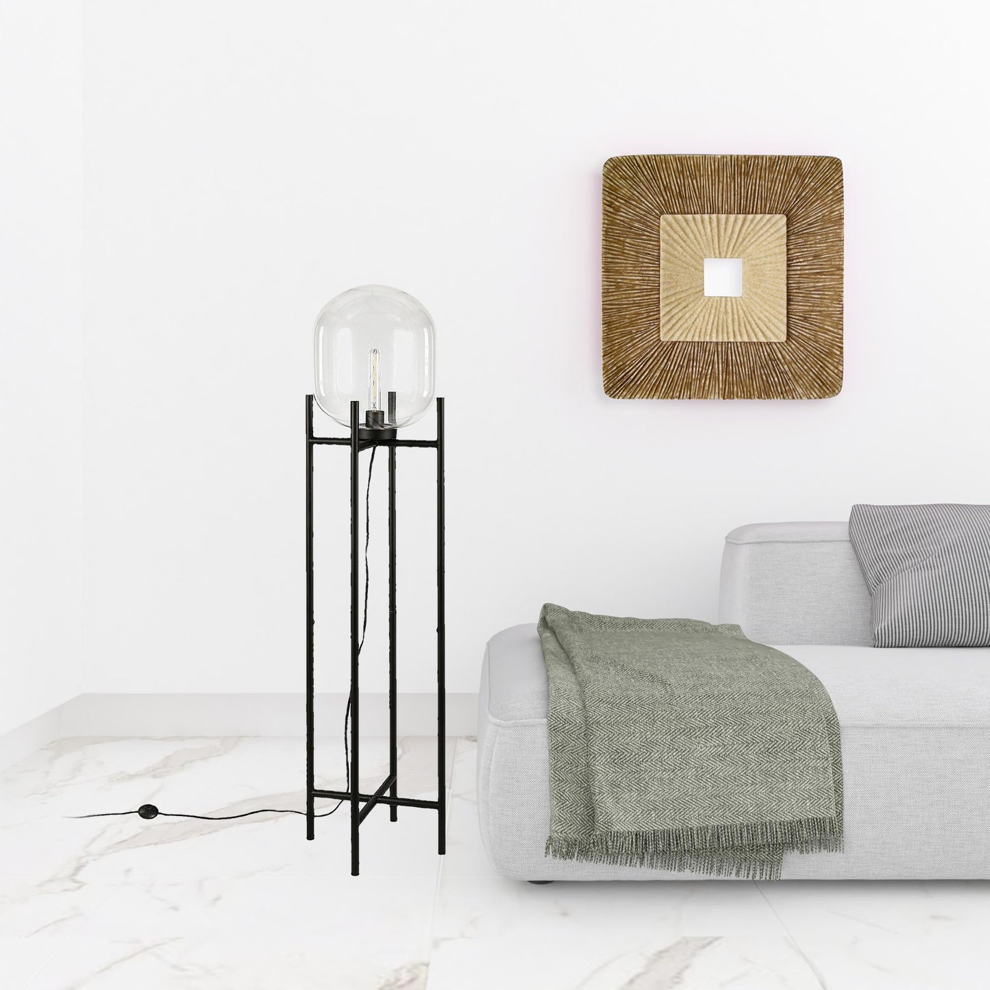 Black Floor Lamp w/ Clear Glass Shade