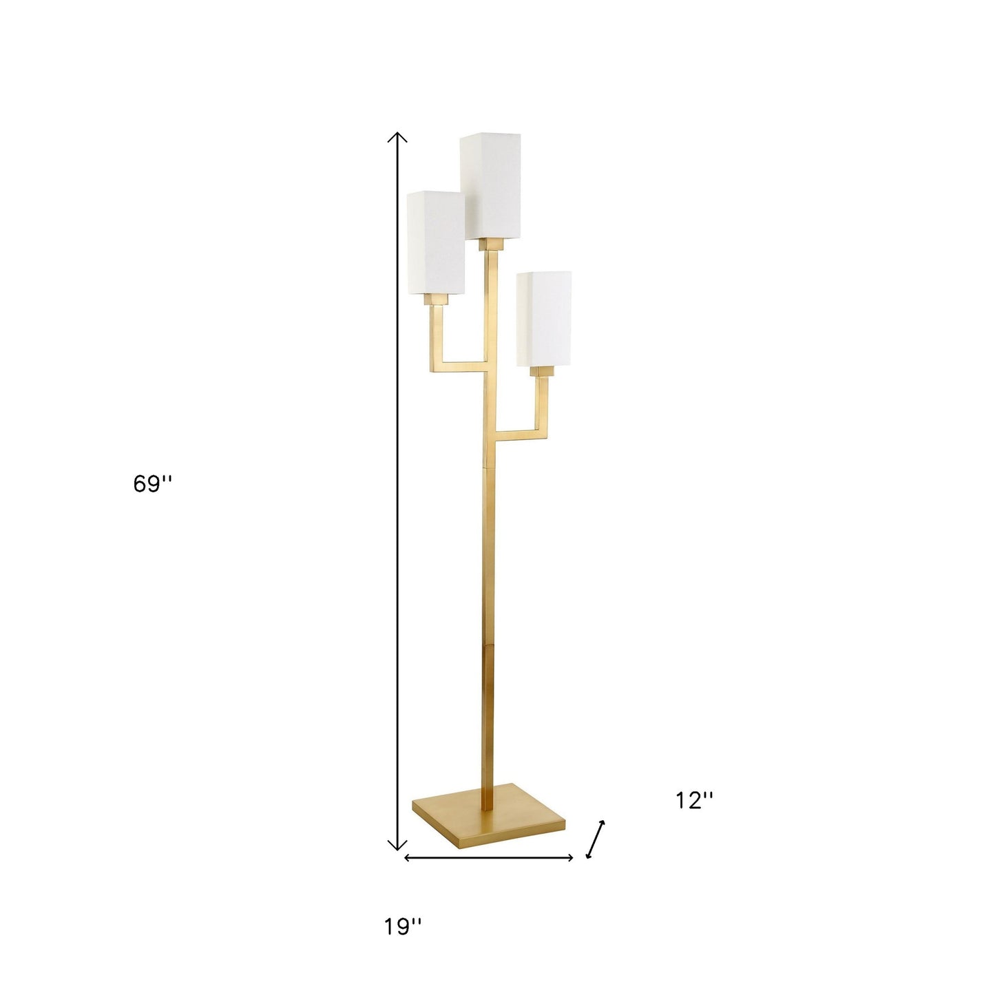 Brass 3-Light Torchiere Floor Lamp w/ Shade
