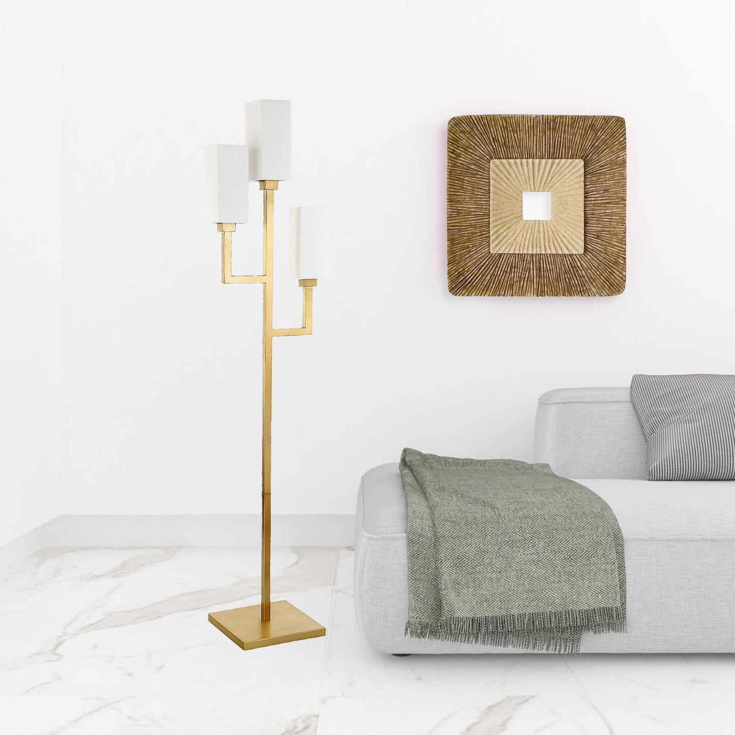Brass 3-Light Torchiere Floor Lamp w/ Shade